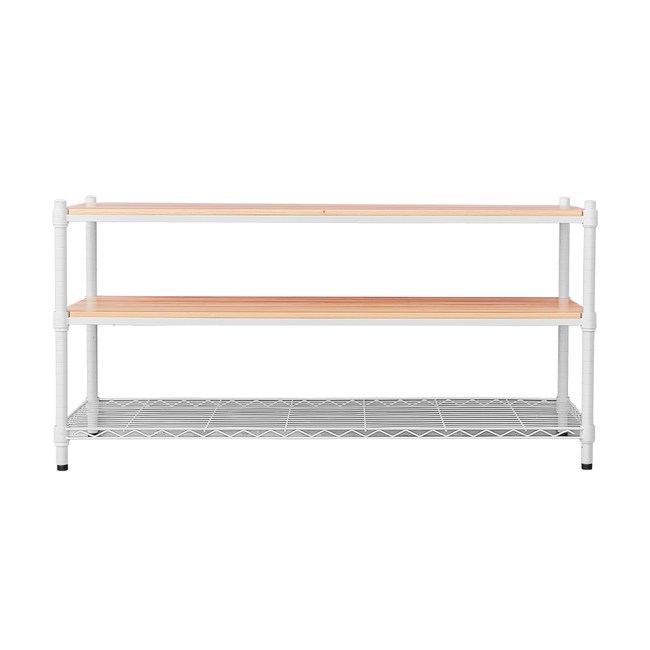 【dayneeds】(松木+輕網) 120x45x60cm 烤漆三層架白框+原木色板