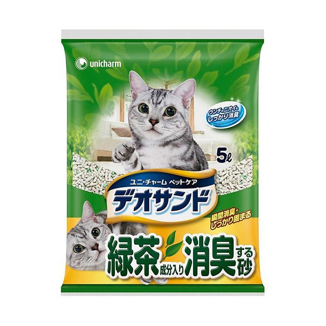 日本Unicharm消臭大師 尿尿後消臭貓砂-綠茶香5L x 4入