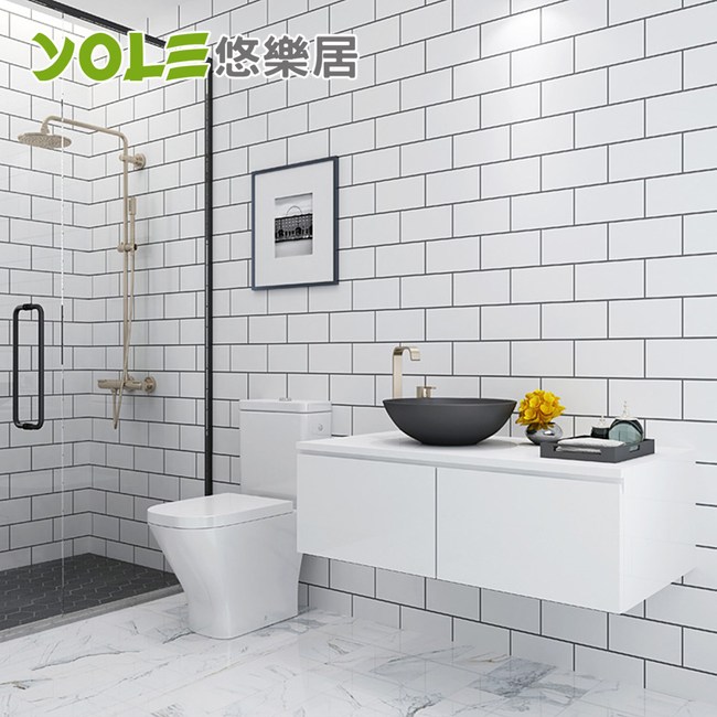 Yole悠樂居 浴室自黏耐磨防水防潮磚紋壁紙壁貼 白 3m 壁飾 鐘畫 特力家購物網