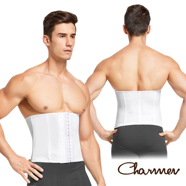 Charmen 可調式三段排扣收腹塑腰帶 束腰套 男性塑身 白色XL