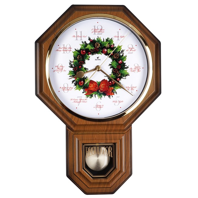 鐘情坊justime 典雅八角整點報時聖誕音樂擺錘掛鐘 台製八角花圈仿木紋 壁飾 鐘畫 特力家購物網