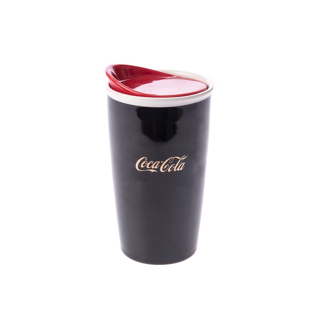 HOLA 可口可樂系列 雙層陶瓷蓋杯 350ml 典藏黑 Coca-Cola