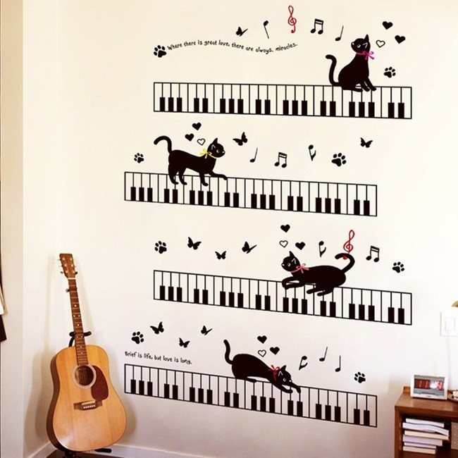 Loviisa 音符與貓 無痕壁貼壁紙 壁飾 鐘畫 特力家購物網