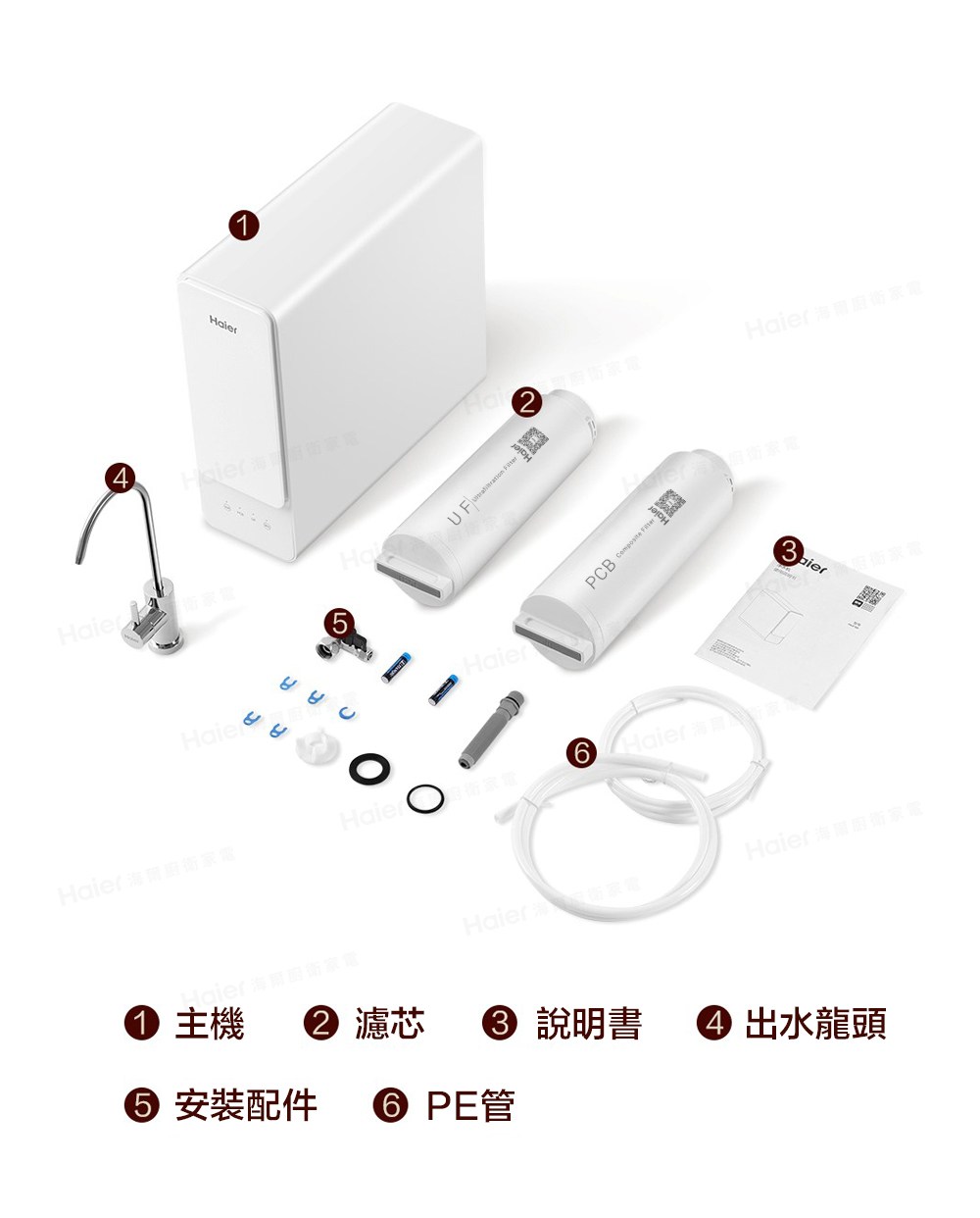 主機 濾芯  說明書 6 安裝配件 6 PE Haier海爾廚衛家電 出水龍頭 