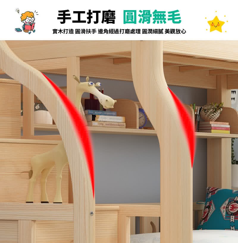 手工打磨 圓滑無毛 實木打造圓滑扶手邊角經過打磨處理 圓潤細膩 美觀放心