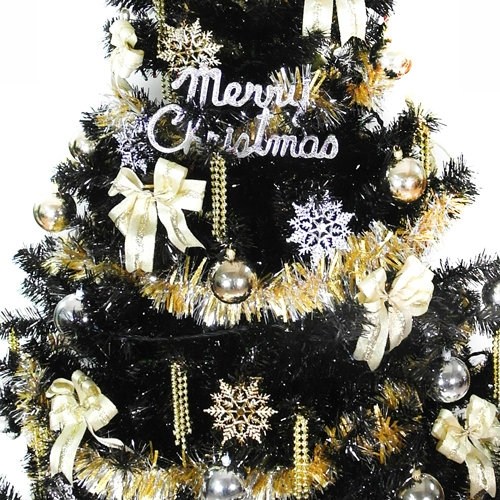 【摩達客】台灣製12呎/12尺(360cm)時尚豪華版黑色聖誕樹(+金銀色系配件組)(不含燈)