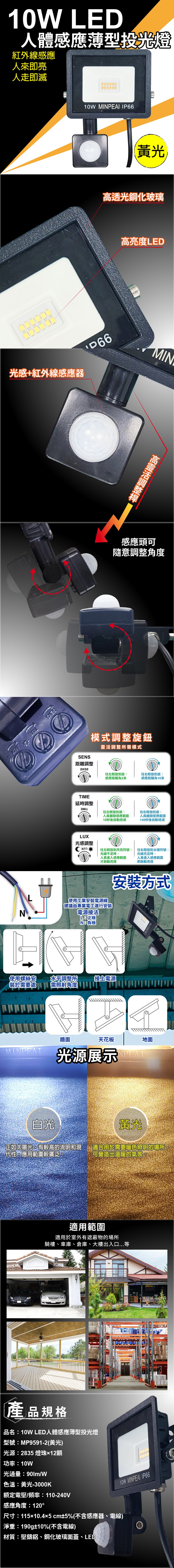 明沛】10W LED人體感應薄型投光燈(黃光) MP9591-2｜燈具照明｜特力屋．特力屋線上購物