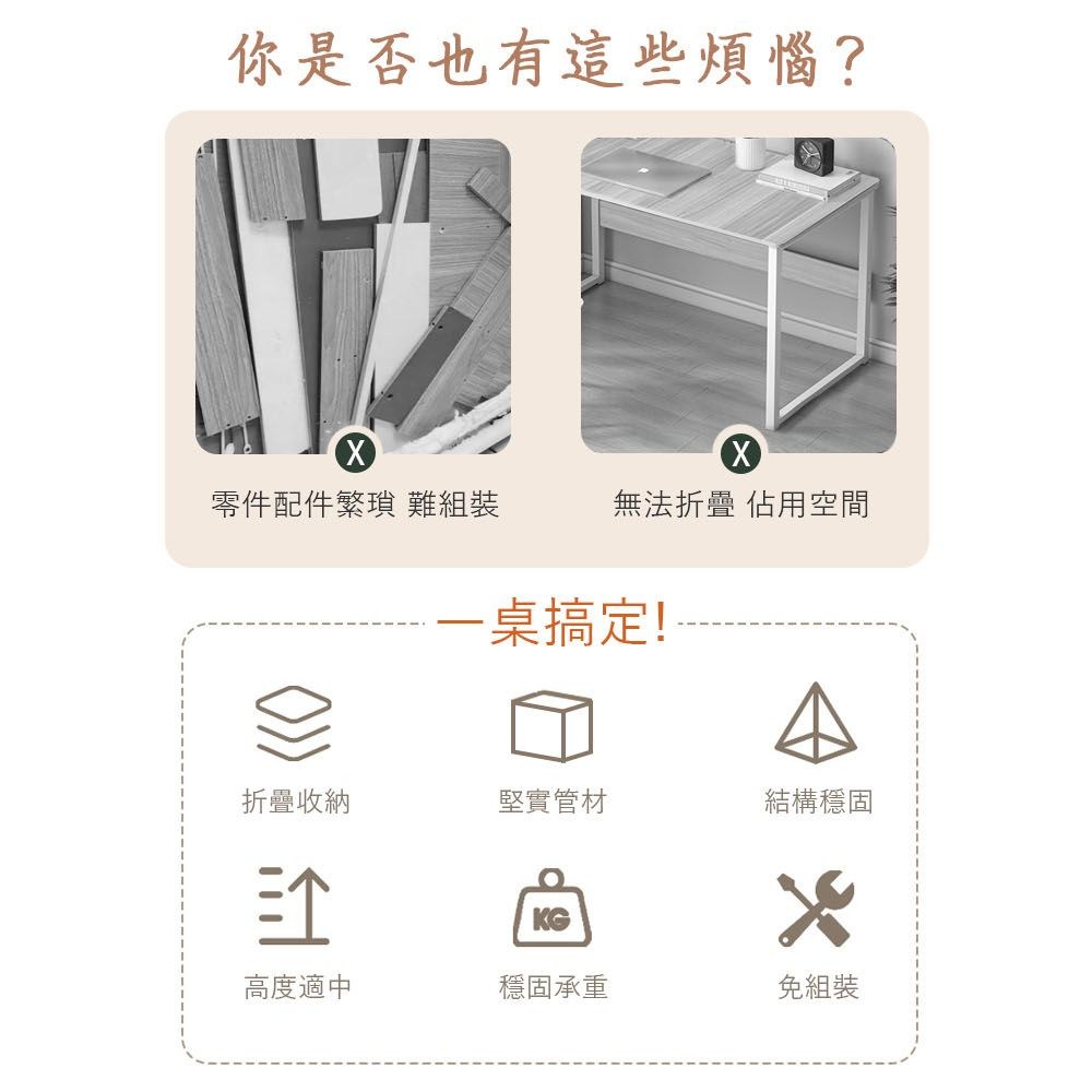 你是否也有這些煩惱?零件配件繁瑣 難組裝無法折疊 佔用空間一桌搞定!折疊收納堅實管材結構穩固三个高度適中穩固承重免組裝