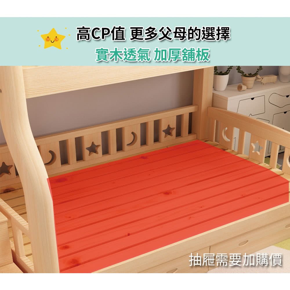 高CP值 更多父母的選擇 實木透氣 加厚舖板 抽屜需要加購價 