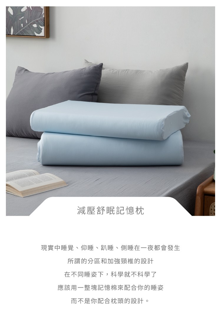 減壓舒眠記憶枕，分區記憶棉，適合睡覺、仰睡、趴睡、側睡