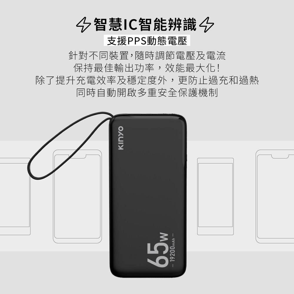 kinyo 19200 PD65W商務行動充 KPB-2802B