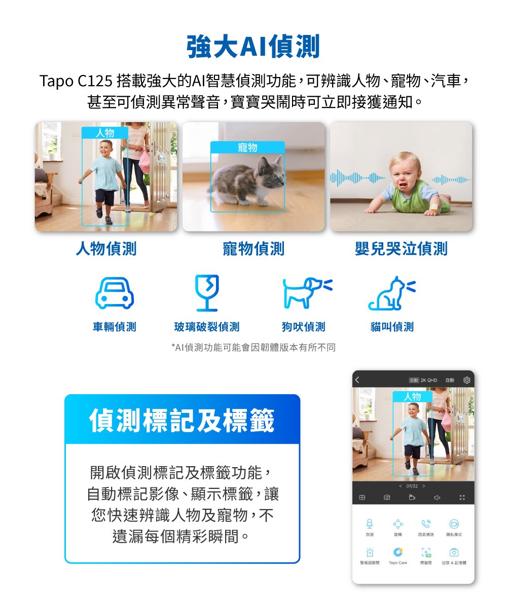 Tapo C125 �剛�撘瑕之��AI�箸�批�菜葫����,�航儘霅�鈭箇�押��撖萇�押��瘙質�,