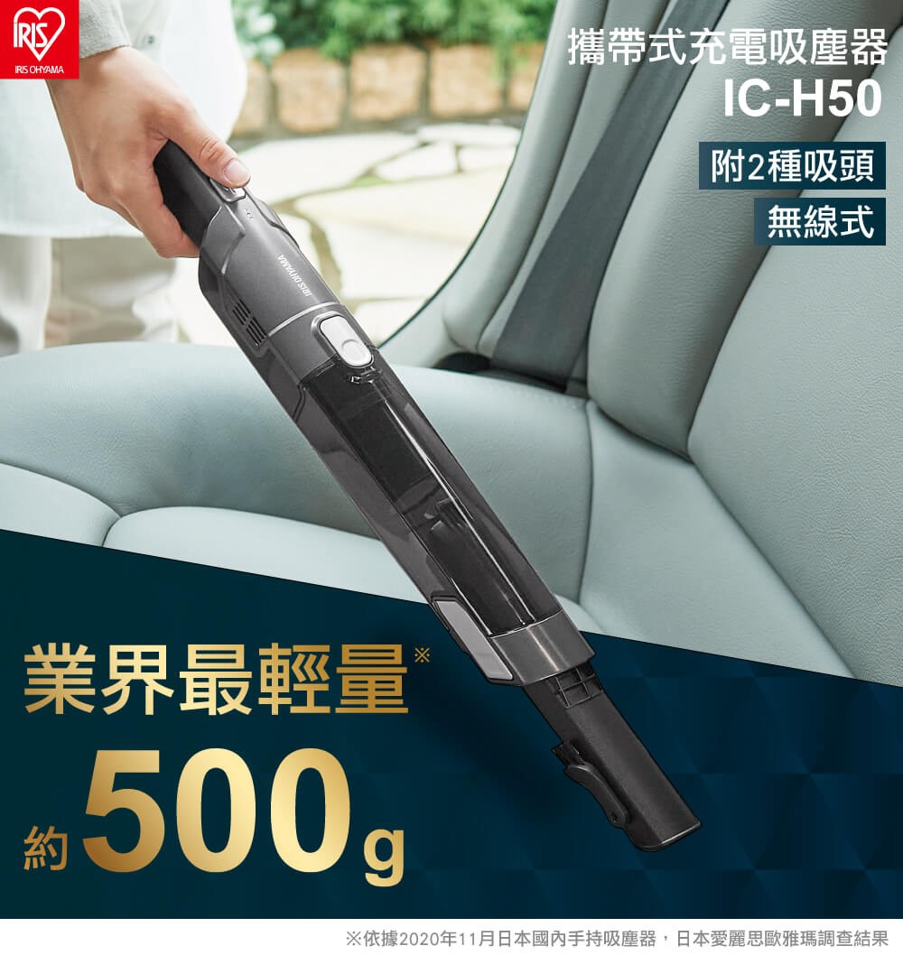 攜帶式充電吸塵器 附2種吸頭 無線式 業界最輕量 依據2020年11月日本國內手持吸塵器,日本愛麗思歐雅瑪調查結果 