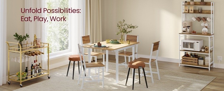 VASAGLE小戶型可伸縮摺疊餐桌1.2M-典雅白