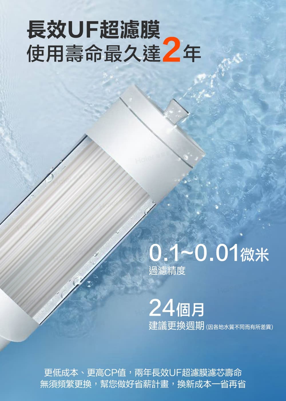 更低成本、更高CP值,兩年長效UF超濾膜濾芯壽命