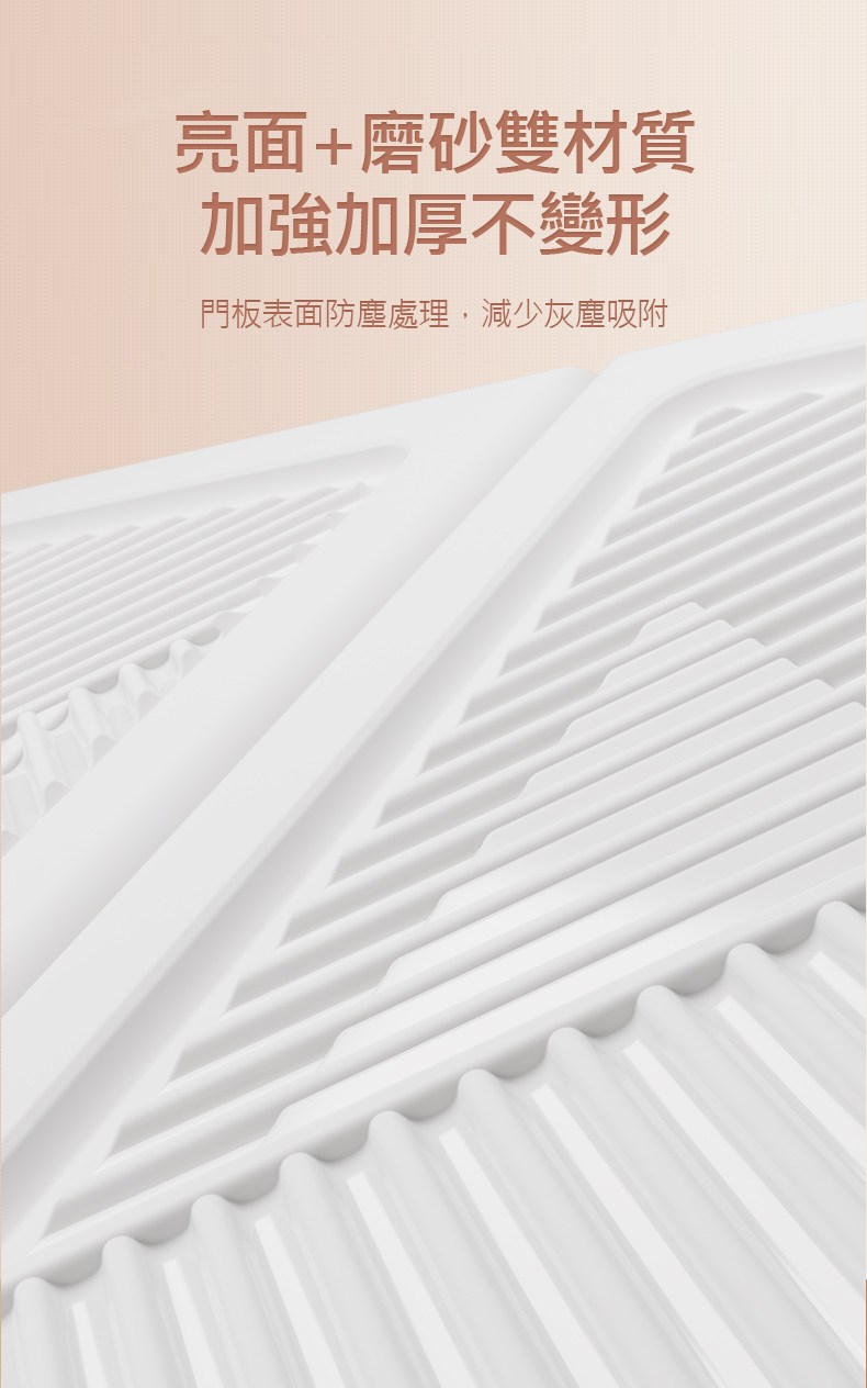 亮面+磨砂雙材質加強加厚不變形門板表面防塵處理,減少灰塵吸附