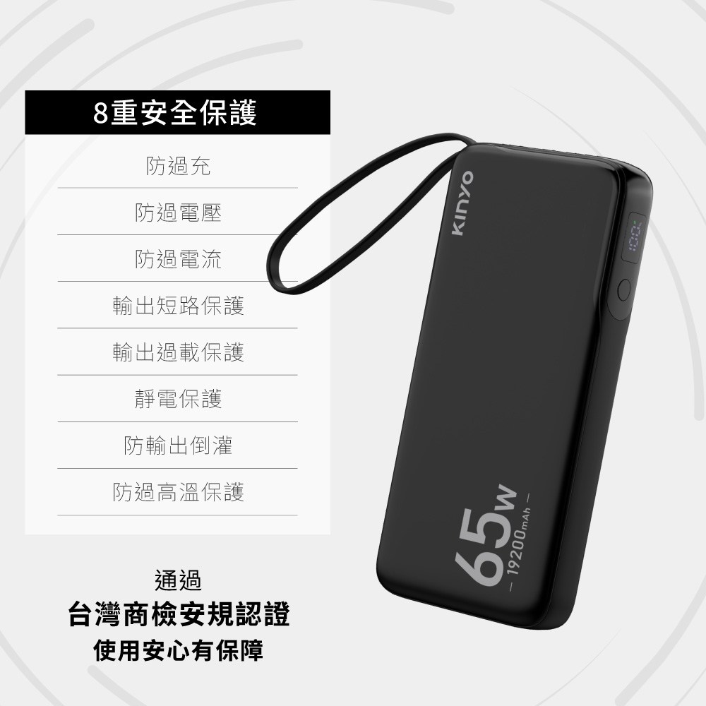 kinyo 19200 PD65W商務行動充 KPB-2802B