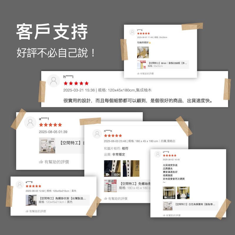 角鋼組合層架分層收納示意，可依需求彈性配置使用方式