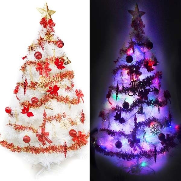 台灣製12呎/12尺 (360cm)特級白色松針葉聖誕樹 (紅金色系)+100燈LED燈7串(附控制器跳機)