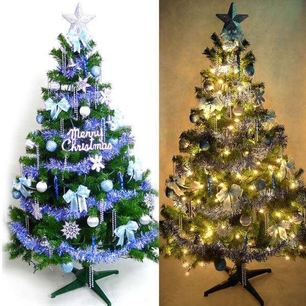 摩達客 台灣製12呎/12尺(360cm)豪華版裝飾綠聖誕樹 (+藍銀色系配件組)(+100燈鎢絲樹燈8串)