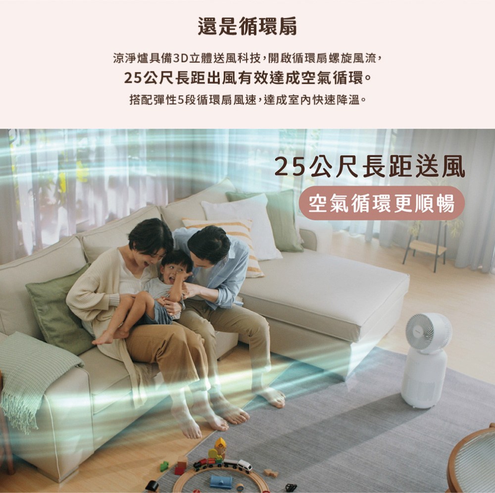 涼淨爐具備3D立體送風科技,開啟循環扇螺旋風流,
