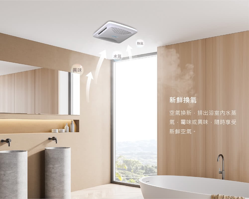 空氣換新,排出浴室內水蒸