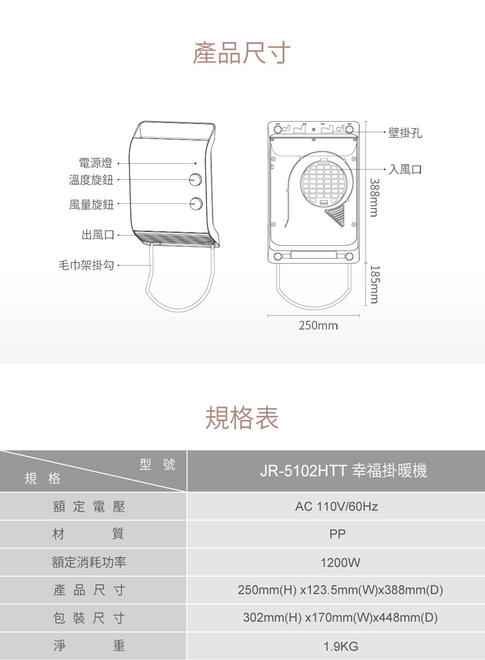 Mistral 美寧 幸福掛暖機 浴室暖風機jr 5102htt 廚房設備 特力家購物網