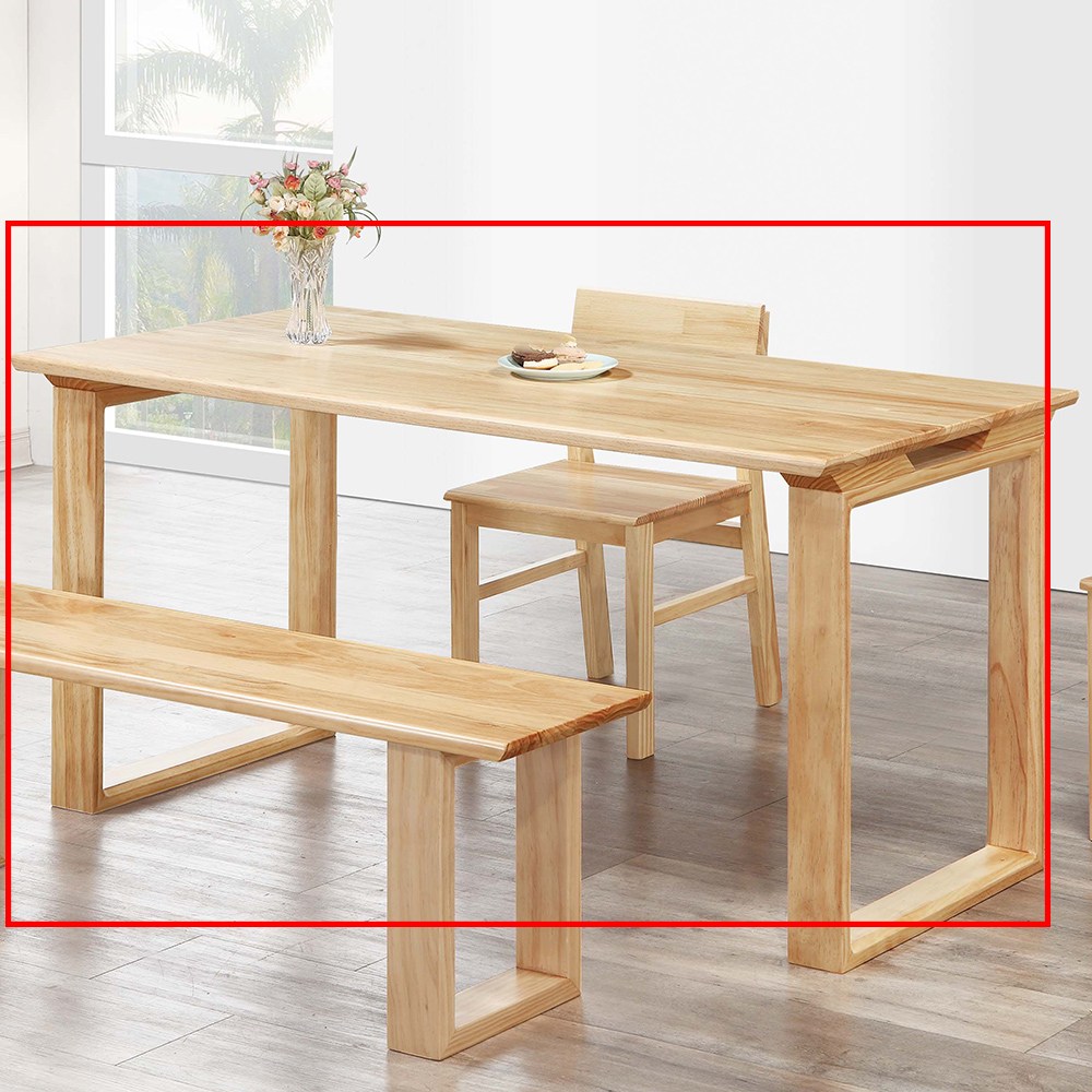 北歐鄉村風方格子4尺實木餐桌