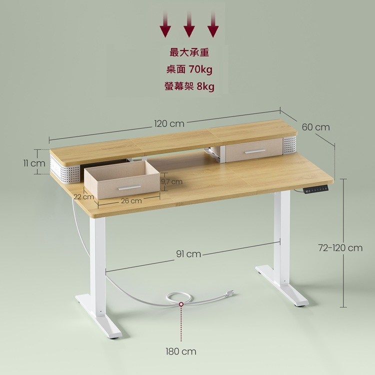 堅固白色金屬鐵架桌腳,搭配可調桌腳,調整電腦遊戲桌或工作桌高度