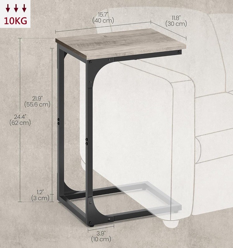 美國VASAGLE 工業風移動式輕便邊桌-格雷灰尺寸承重介紹