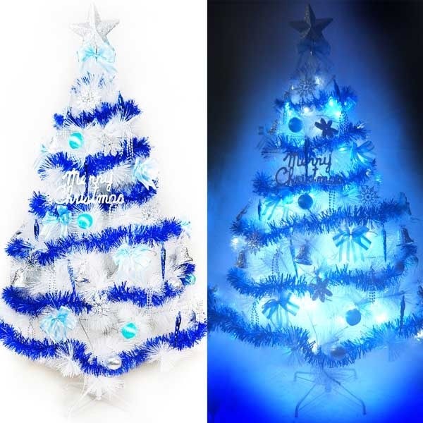 台灣製15尺/15呎(450cm)特級白色松針葉聖誕樹 (藍銀色系)+100燈LED燈9串(附控制器跳機)